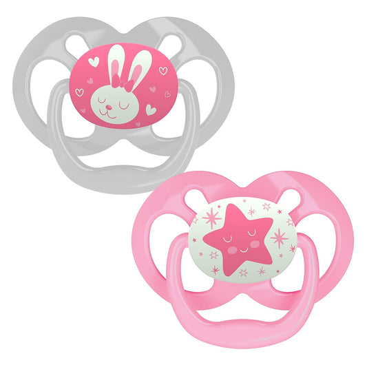 Dr. Brown's Advantage Pacifiers, Stage 2, Glow in The Dark, Pack of 2, Pink, 6M to 12M