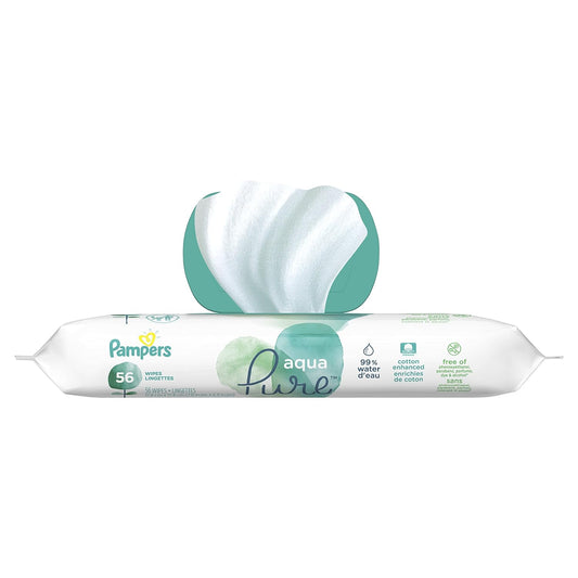 Pampers Aqua Pure, Sensitive Water Baby Wipes, Hypoallergenic And Unscented, 56 Wipes