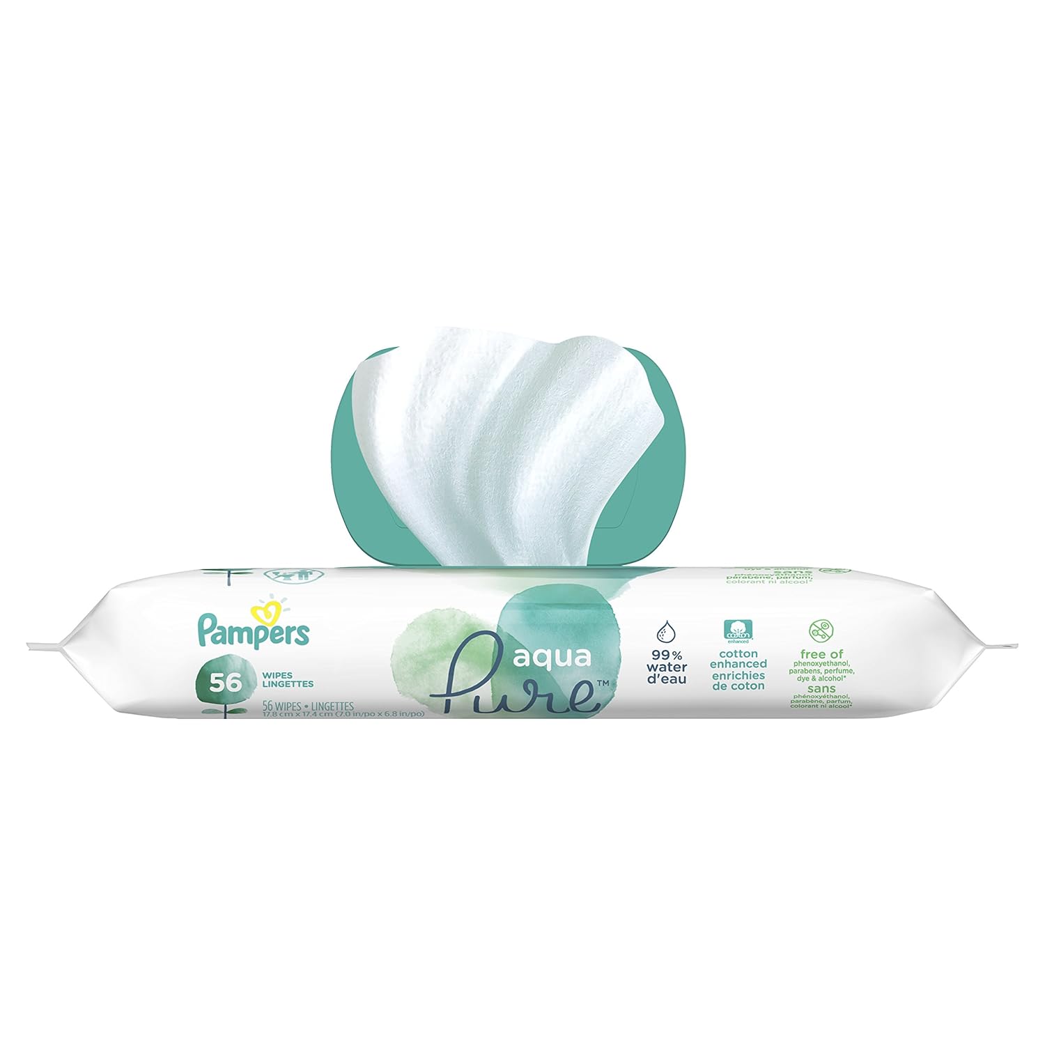 Pampers Aqua Pure, Sensitive Water Baby Wipes, Hypoallergenic And Unscented, 56 Wipes