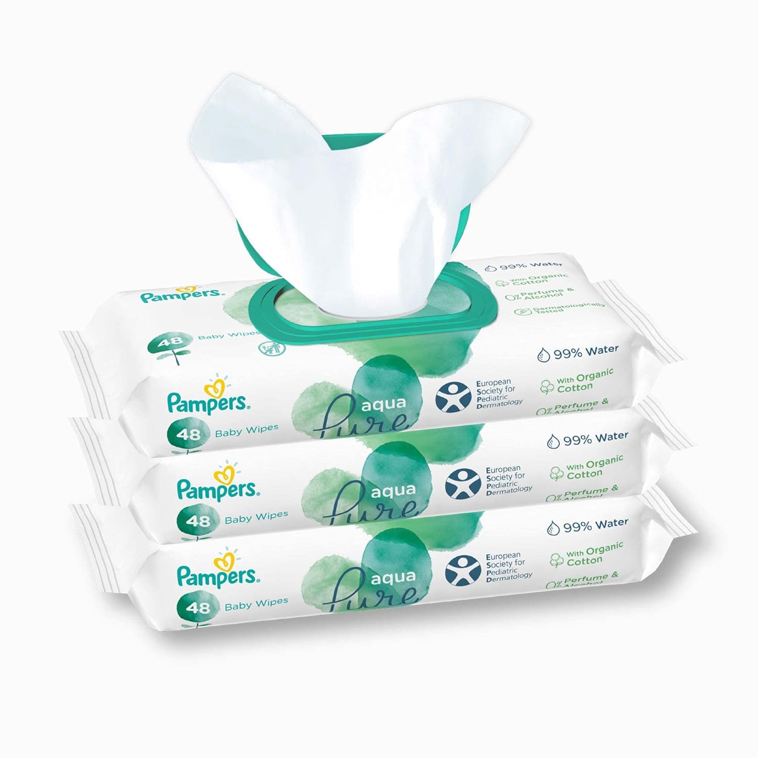 Pampers Aqua Pure Baby Wipes, 48 Count (Pack of 3)