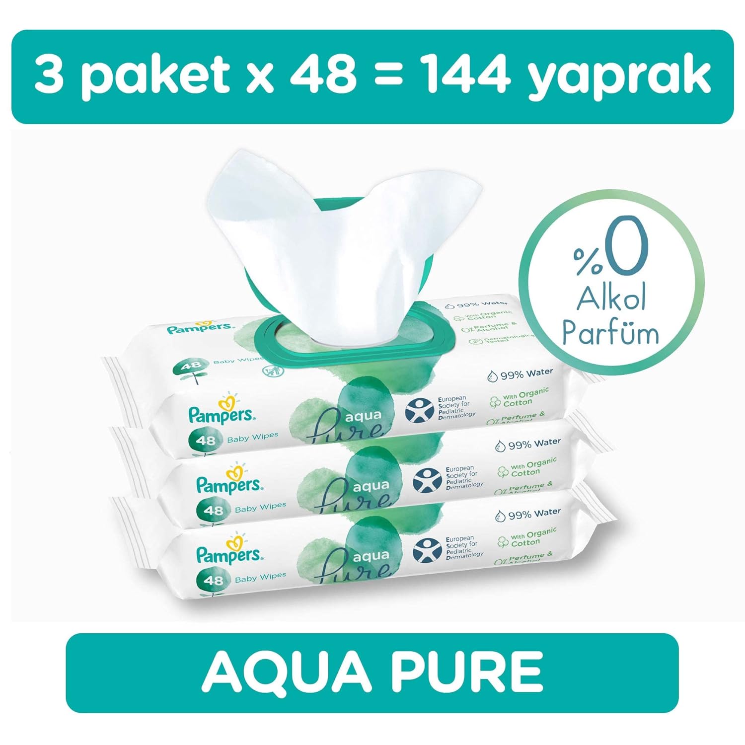 Pampers Aqua Pure Baby Wipes, 48 Count (Pack of 3)