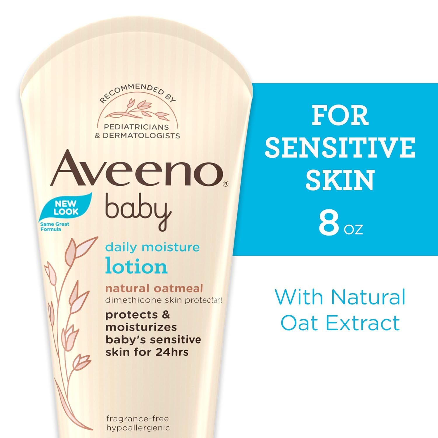 Aveeno Baby Daily Moisture Lotion (227g) | 24 Hour Moisturization | Suitable for newborns | Oat flour & glycerin | Fragrance-free, paraben-free, Hypoallergenic | Nourishes, soothes & protects baby's sensitive skin