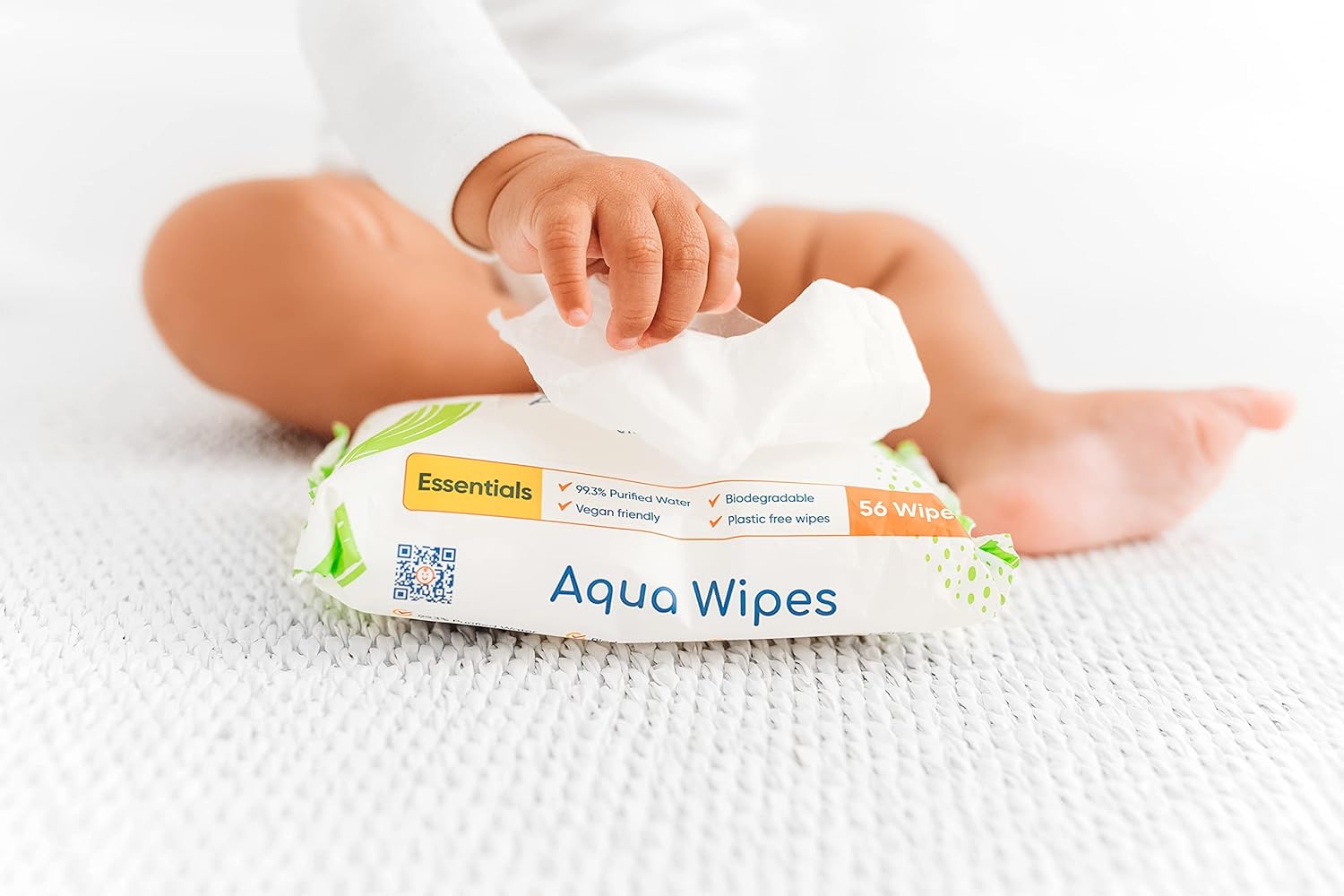 NEW Aqua Wipes Essentials Baby Wipes - Biodegradable and plastic free sensitive baby wipes with 99.6% purified water. Suitable for newborn onwards (Carton of 12 Packs of 56, Total 672 Wipes)