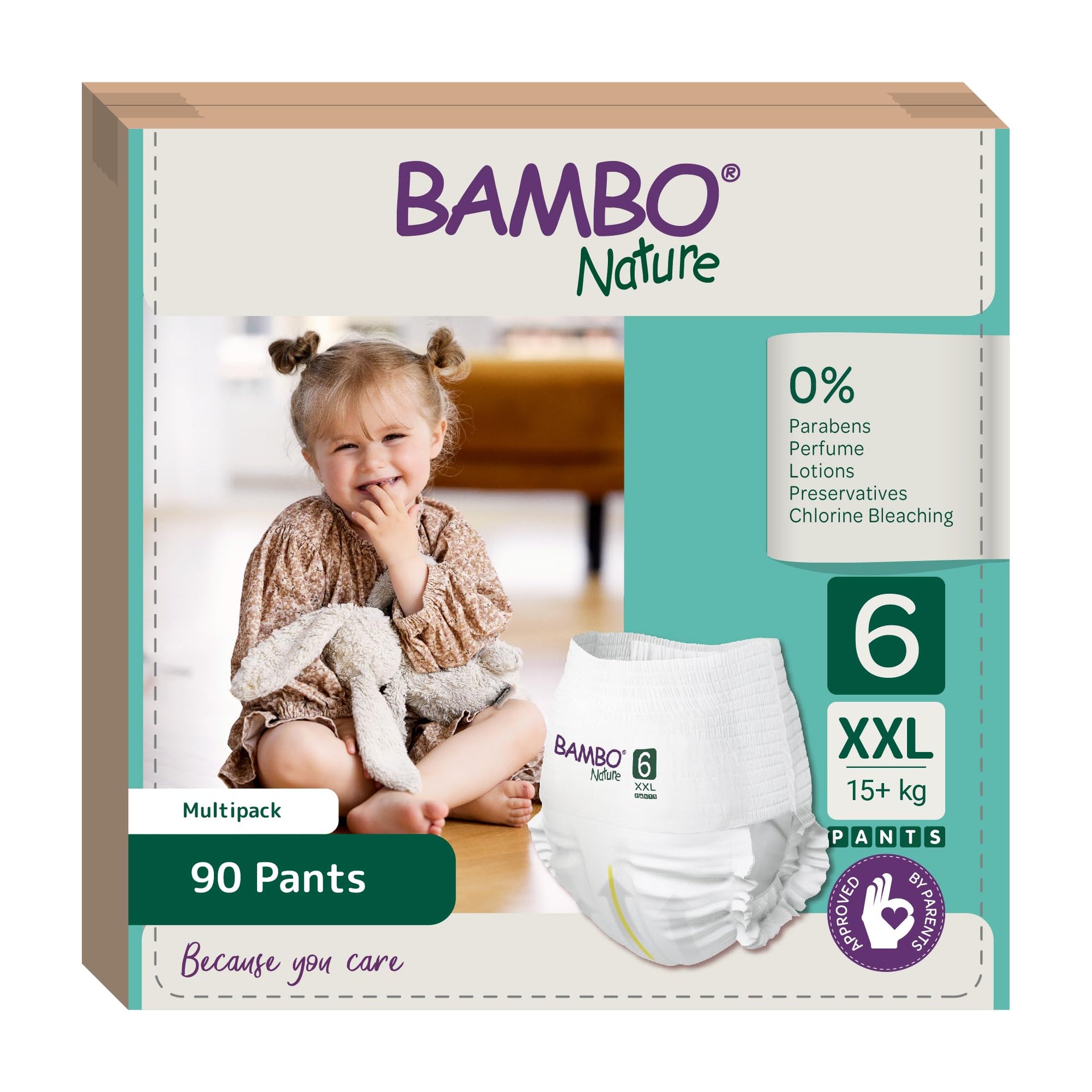 Bambo Nature Premium Baby Pants Diapers for Kids XXL Size (15+ Kgs), Super Absorbent, Breathable, Extra Soft, Dermatologically Tested, Hypoallergenic Infant Nappies With Wetness Indicator, 18 Count