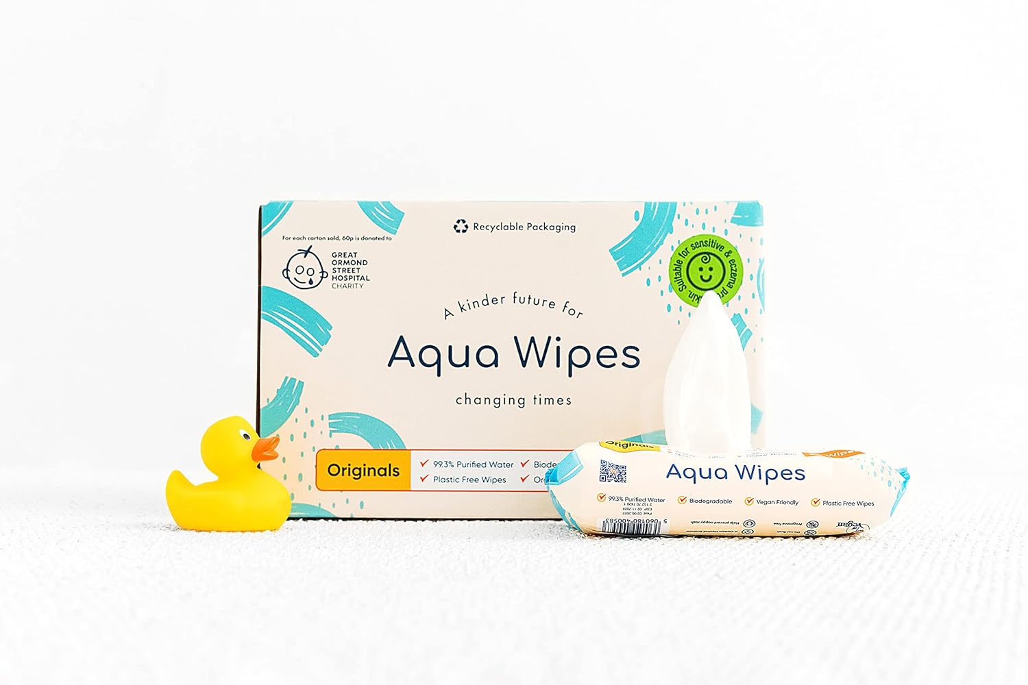 Aqua Wipes Originals Baby Wipes, 100% Biodegradable, Plastic Free Wipes, 99.6% Purified Water, Newborn Wipes, Vegan, Paraben and Perfume Free, NHS Approved (12 Packs of 64 Wipes, 768 Wipes)