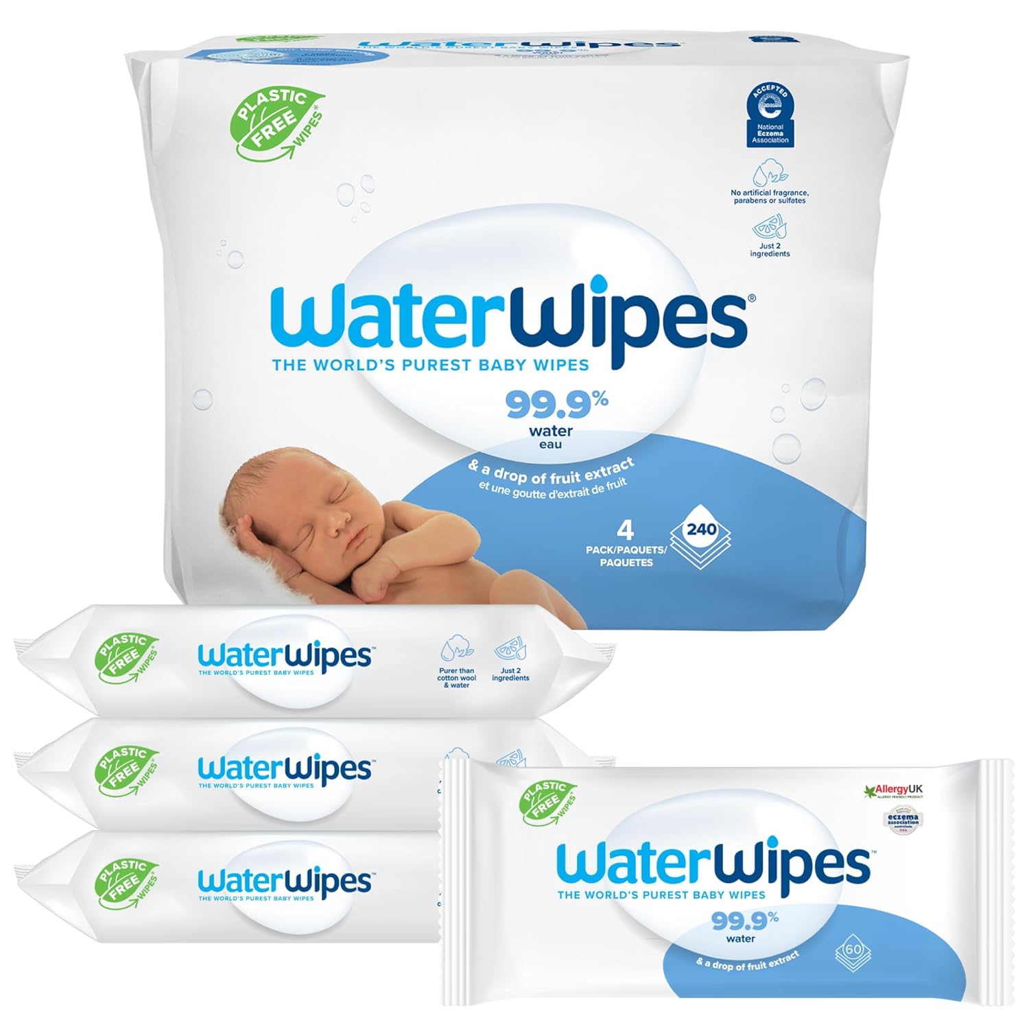 WaterWipes Baby Wipes, White, 60 Wipes (Pack of 4)