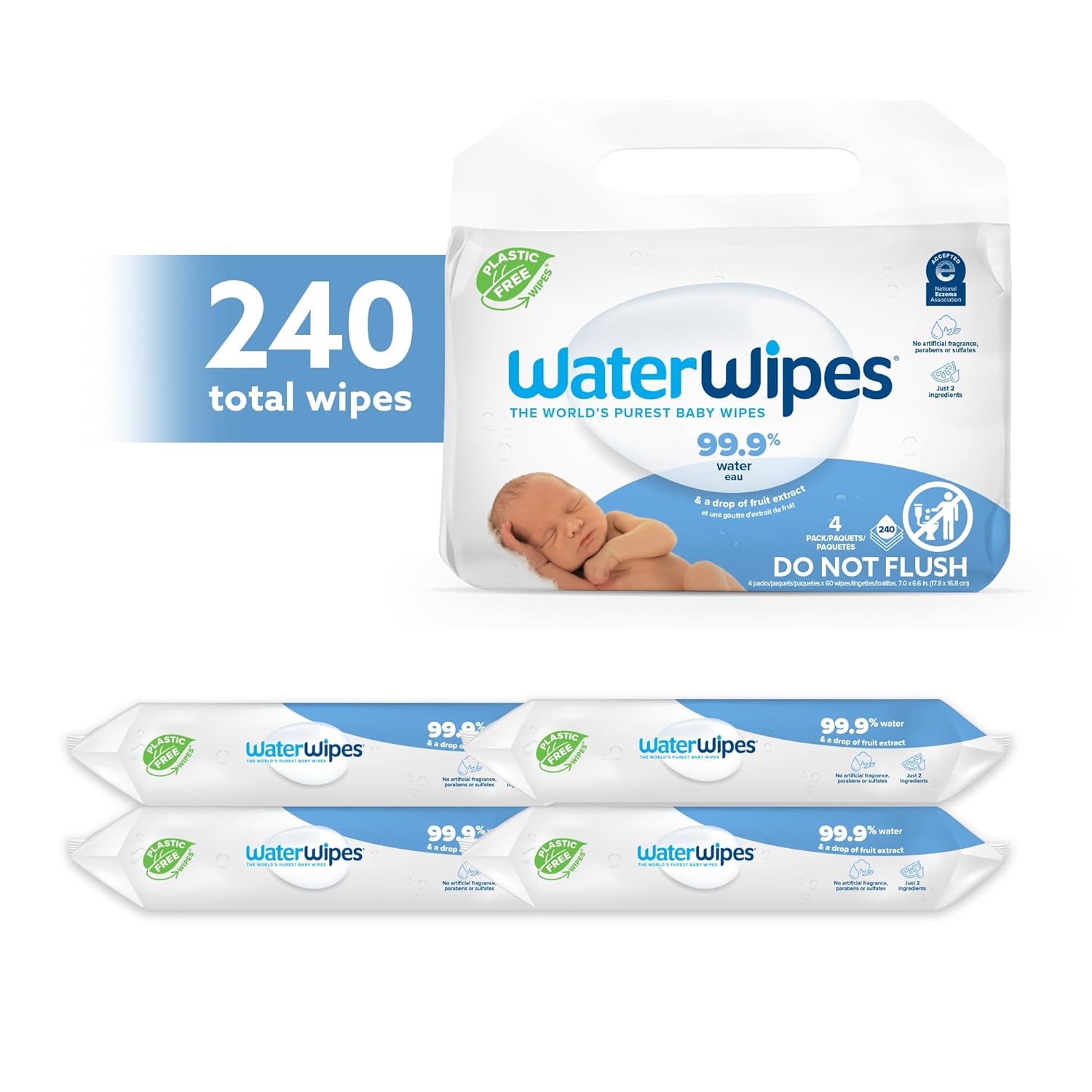 WaterWipes Baby Wipes, White, 60 Wipes (Pack of 4)
