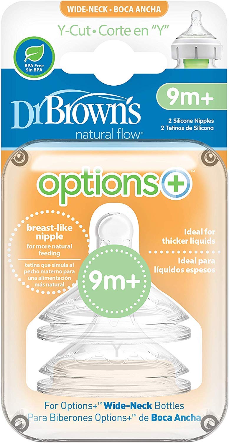 Dr. Brown's Dr.Brown's Dr Silicone Wide Neck Natural Flow Teat (Pack of 2, White)