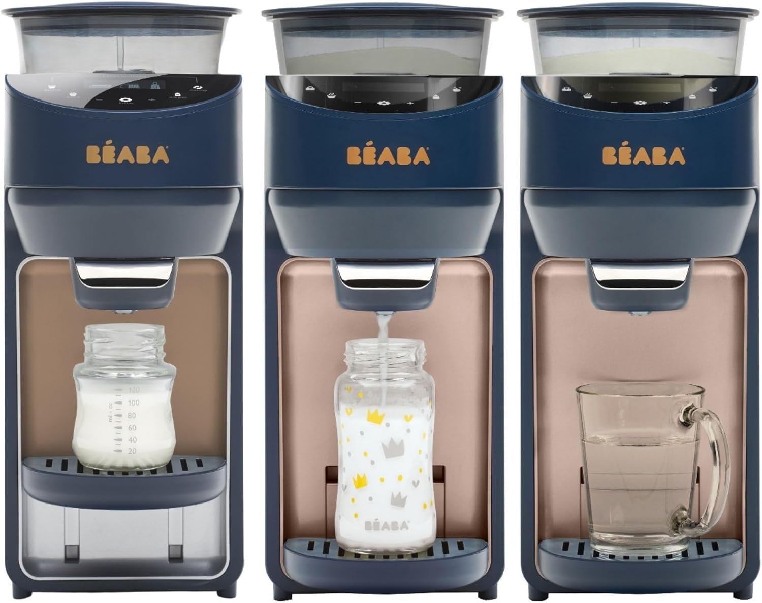 BEABA Milkeo Plus Baby Auto Bottle Maker & Formula Dispenser, Instant Warm Bottles in 20 Sec, Smart Touchscreen, Multiple Temperature Settings, Formula Mixer & Milk Maker for Infants, Night Blue, 0m +