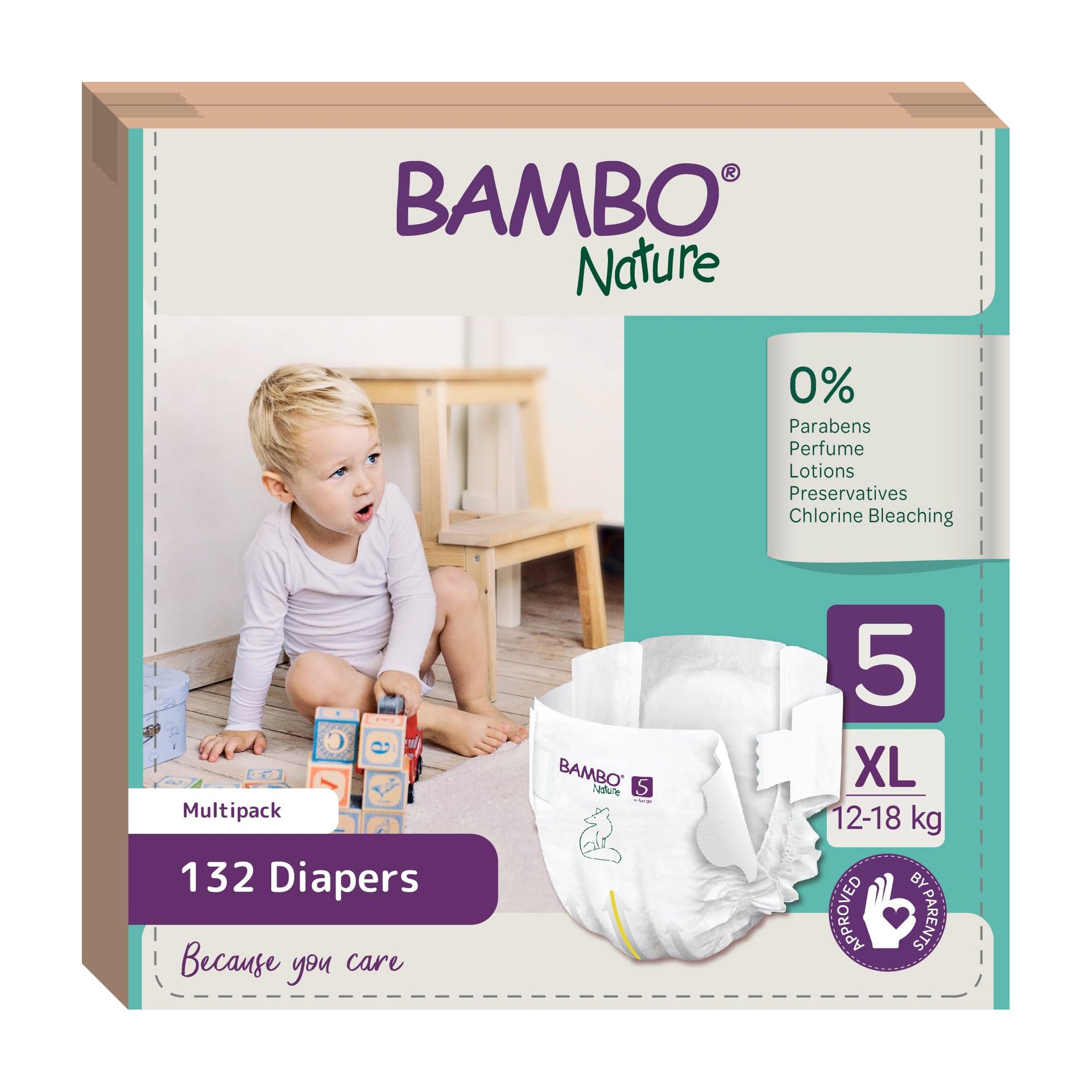 Bambo Nature Premium Baby Tape Diapers for Baby XL Size (12-18 Kgs), Super Absorbent, Breathable, Extra Soft, Dermatologically Tested, Hypoallergenic Nappies With Wetness Indicator, 22 Count
