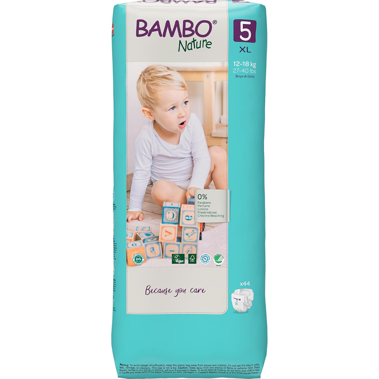 Bambo Nature Premium Baby Tape Diapers for Baby XL Size (12-18 Kgs) 44 Counts