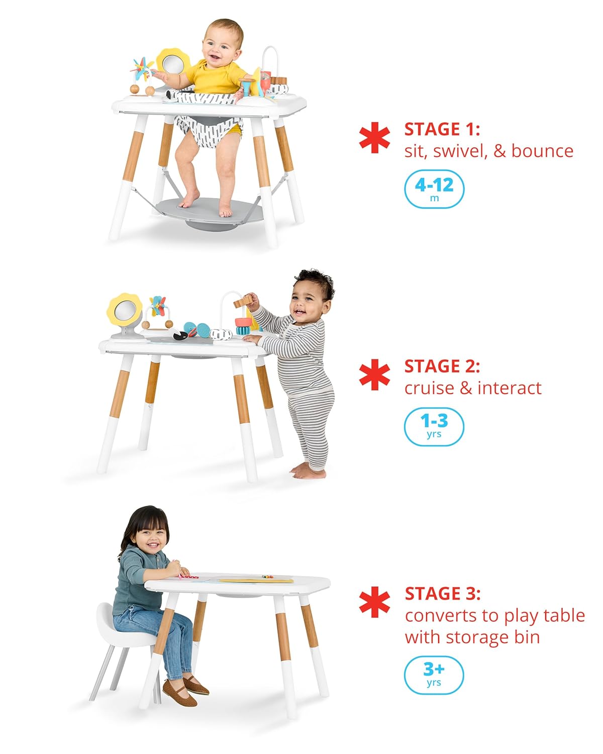 Skip Hop Discoverosity Montessori-Inspired 3-Stage Baby Activity Center & Play Table, Interactive Play Center Grow-with-Me Functionality White 4 Months+ Explore & More