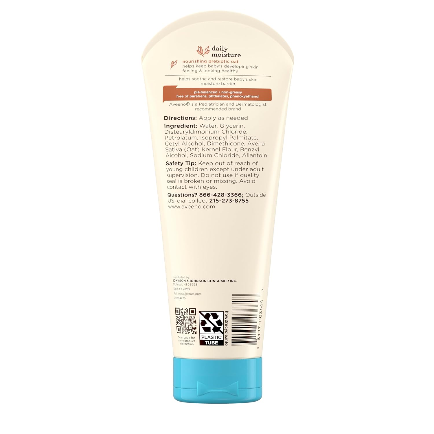 Aveeno Baby Daily Moisture Lotion (227g) | 24 Hour Moisturization | Suitable for newborns | Oat flour & glycerin | Fragrance-free, paraben-free, Hypoallergenic | Nourishes, soothes & protects baby's sensitive skin
