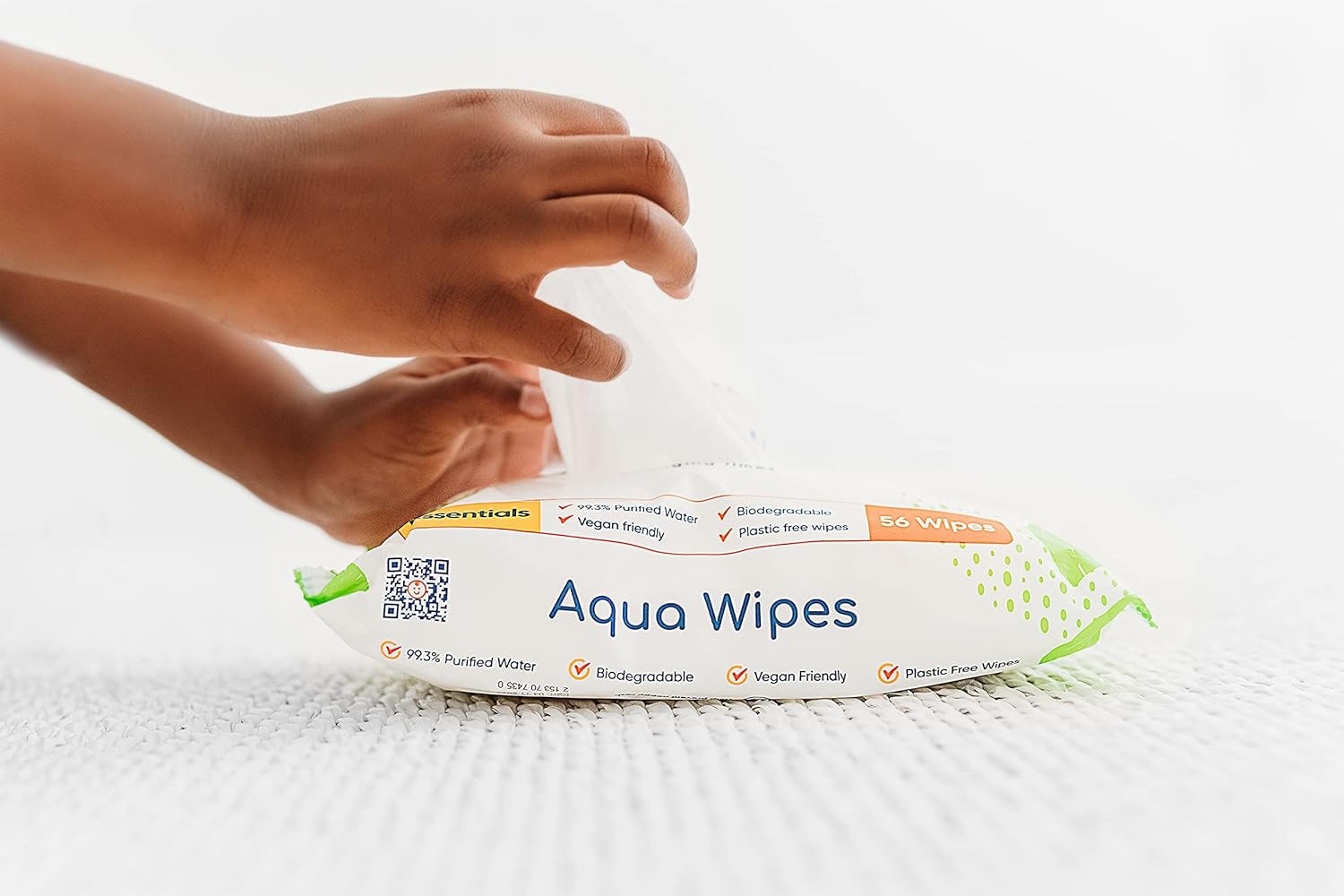 NEW Aqua Wipes Essentials Baby Wipes - Biodegradable and plastic free sensitive baby wipes with 99.6% purified water. Suitable for newborn onwards (Carton of 12 Packs of 56, Total 672 Wipes)