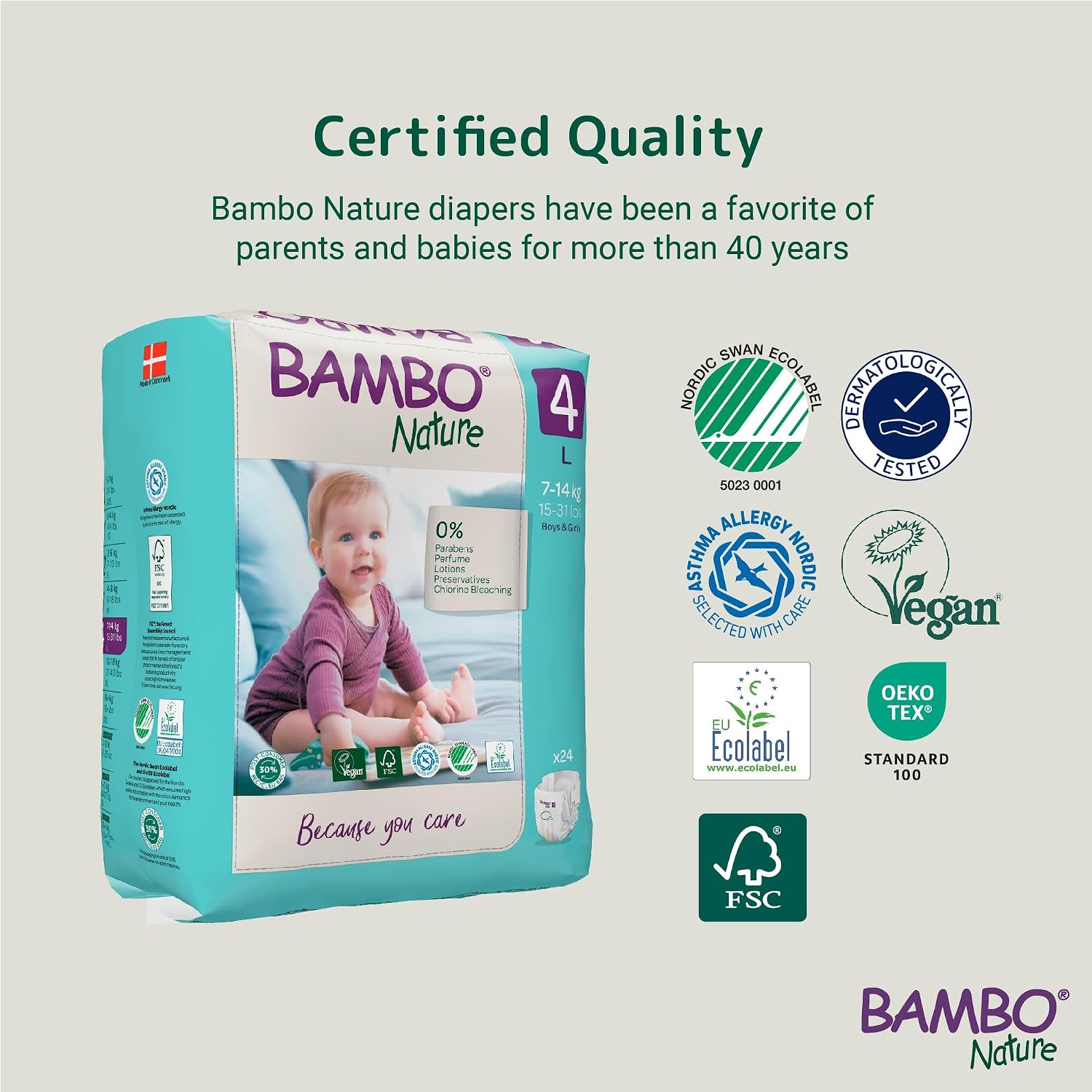 Bambo Nature Premium Baby Tape Diapers for Baby Large Size (7-14 Kgs), Super Absorbent, Breathable, Extra Soft, Dermatologically Tested, Hypoallergenic Nappies With Wetness Indicator, 24 Count