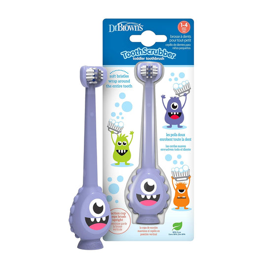 Dr. Brown's Toothscrubber Toddler Toothbrush, Bpa Free, Ages 1-4, Monster Design Manual Brush, 1 Count, Purple