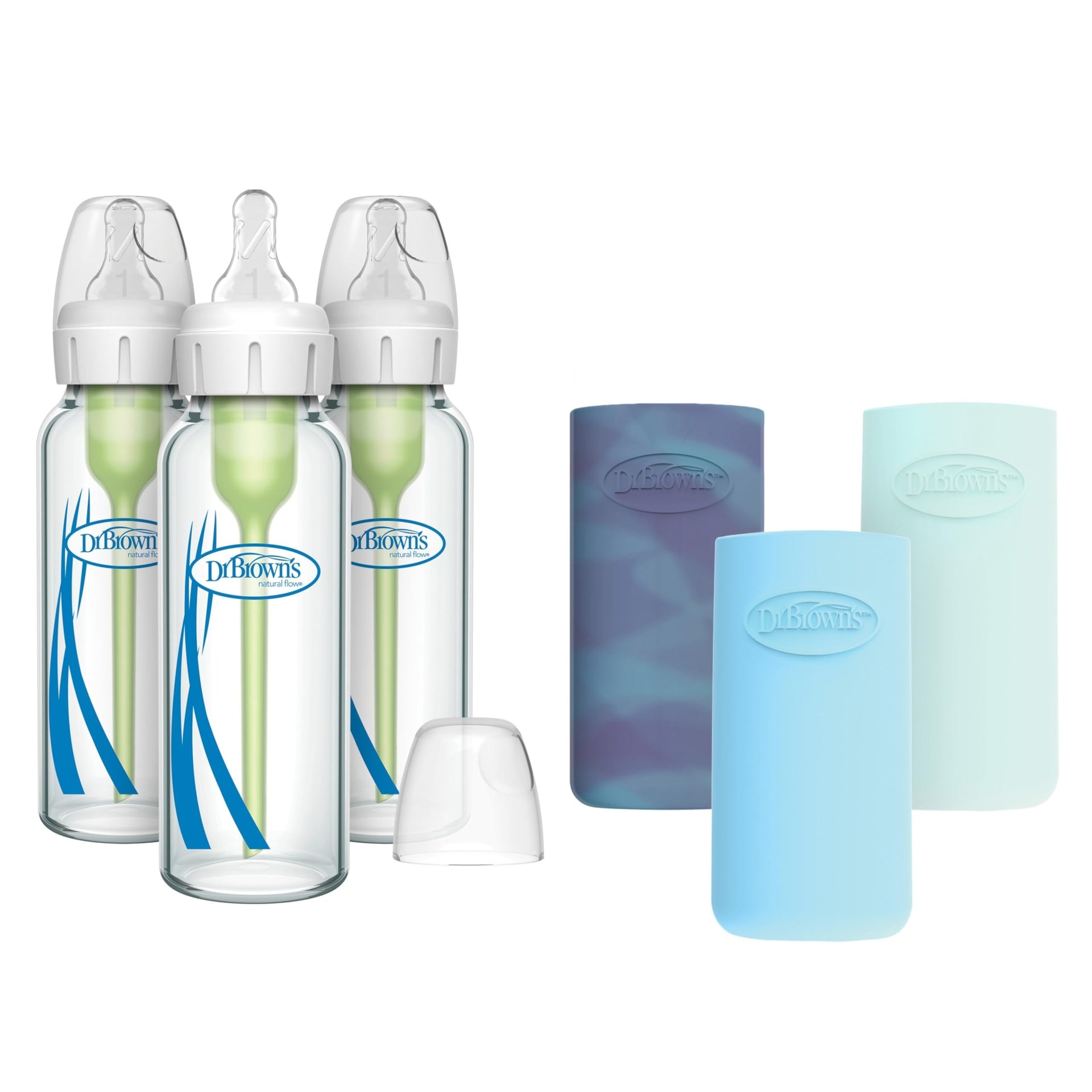 Dr. Brown's Natural Flow Anti-Colic Options+ Narrow Glass Baby Bottle 8 oz/250 mL, with Level 1 Slow Flow Nipple, 2 Pack, 0m+