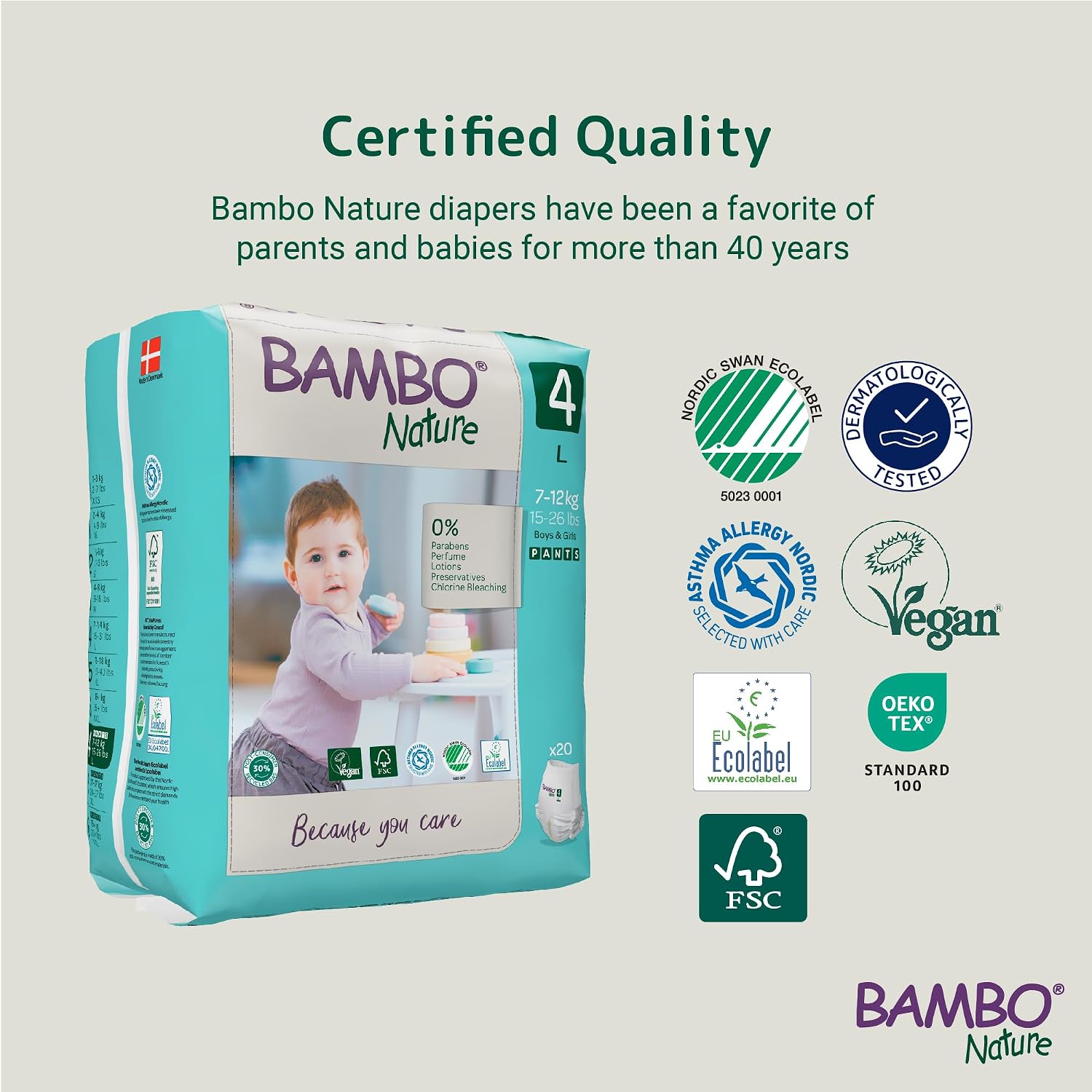 Bambo Nature Premium Baby Pants Diapers for Kids Large Size (7-12 Kgs), Super Absorbent, Breathable, Extra Soft, Dermatologically Tested, Hypoallergenic Infant Nappies With Wetness Indicator, 20 Count