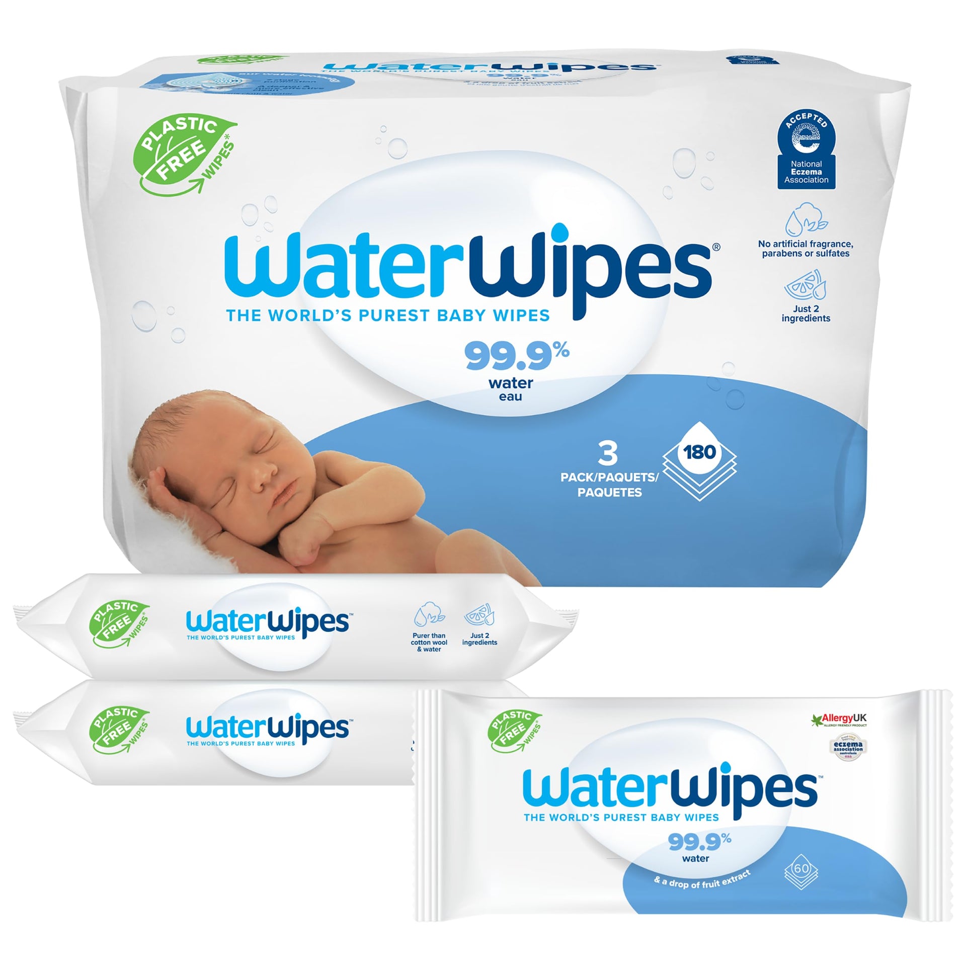 WaterWipes Baby Wipes, White, 60 Wipes (Pack of 4)