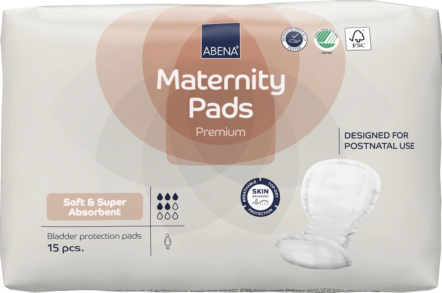 Abena Premium Maternity Pads for Women Super Absorption, Soft Disposable Pads,15 Count