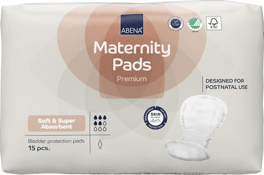 Abena Premium Maternity Pads for Women Super Absorption, Soft Disposable Pads,15 Count
