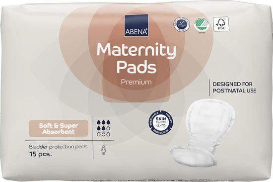 Abena Premium Maternity Pads for Women Super Absorption, Soft Disposable Pads,15 Count