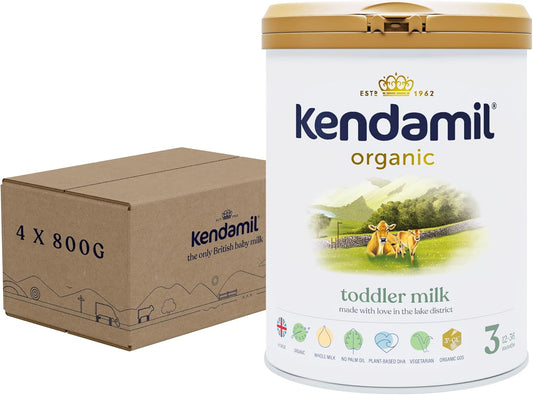 (4x800g) Kendamil Organic Toddler Milk, Stage 3 – British Made, Organic Whole Milk Formula – with HMOs, No Palm Oil, No Fish Oil, No SOYA, No GMOs