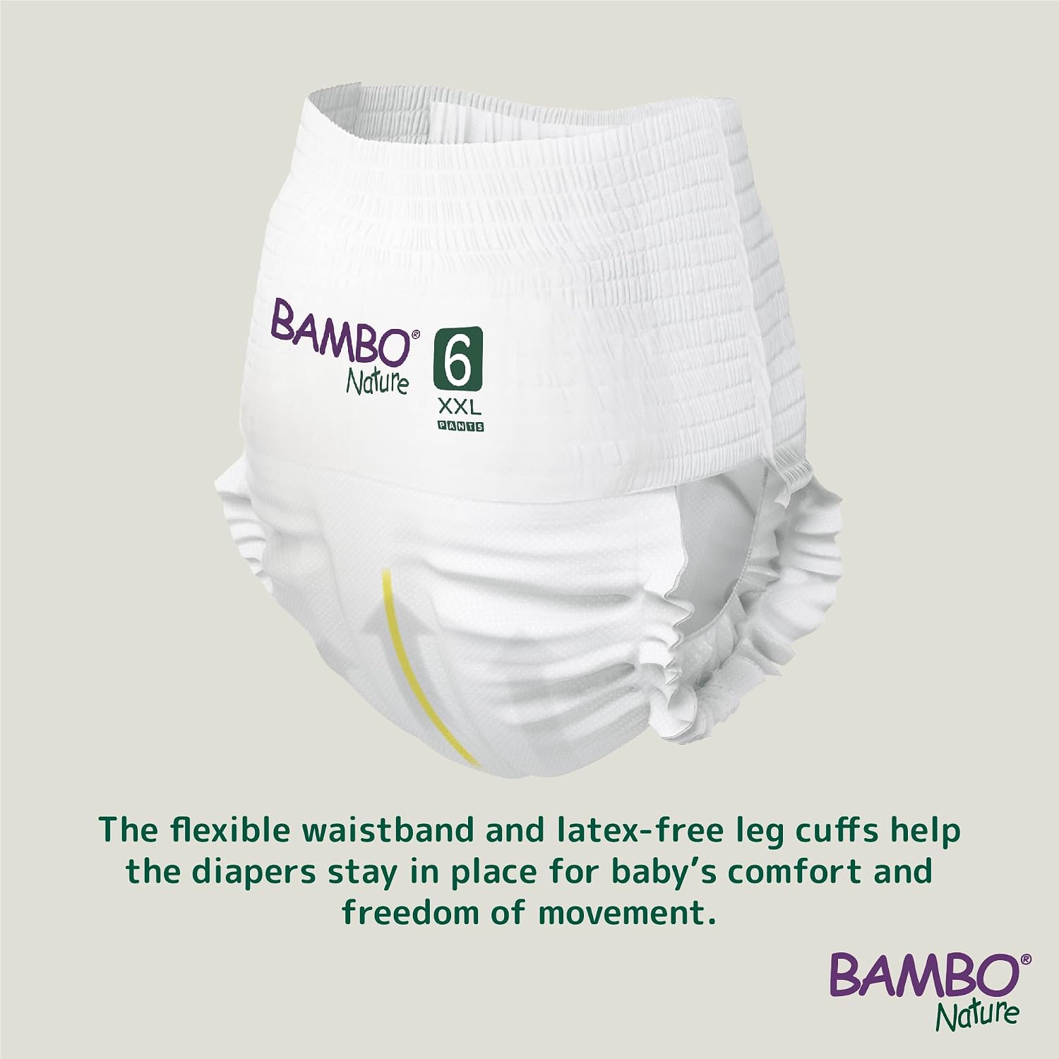 Bambo Nature Premium Baby Pants Diapers for Kids XXL Size (15+ Kgs), Super Absorbent, Breathable, Extra Soft, Dermatologically Tested, Hypoallergenic Infant Nappies With Wetness Indicator, 18 Count