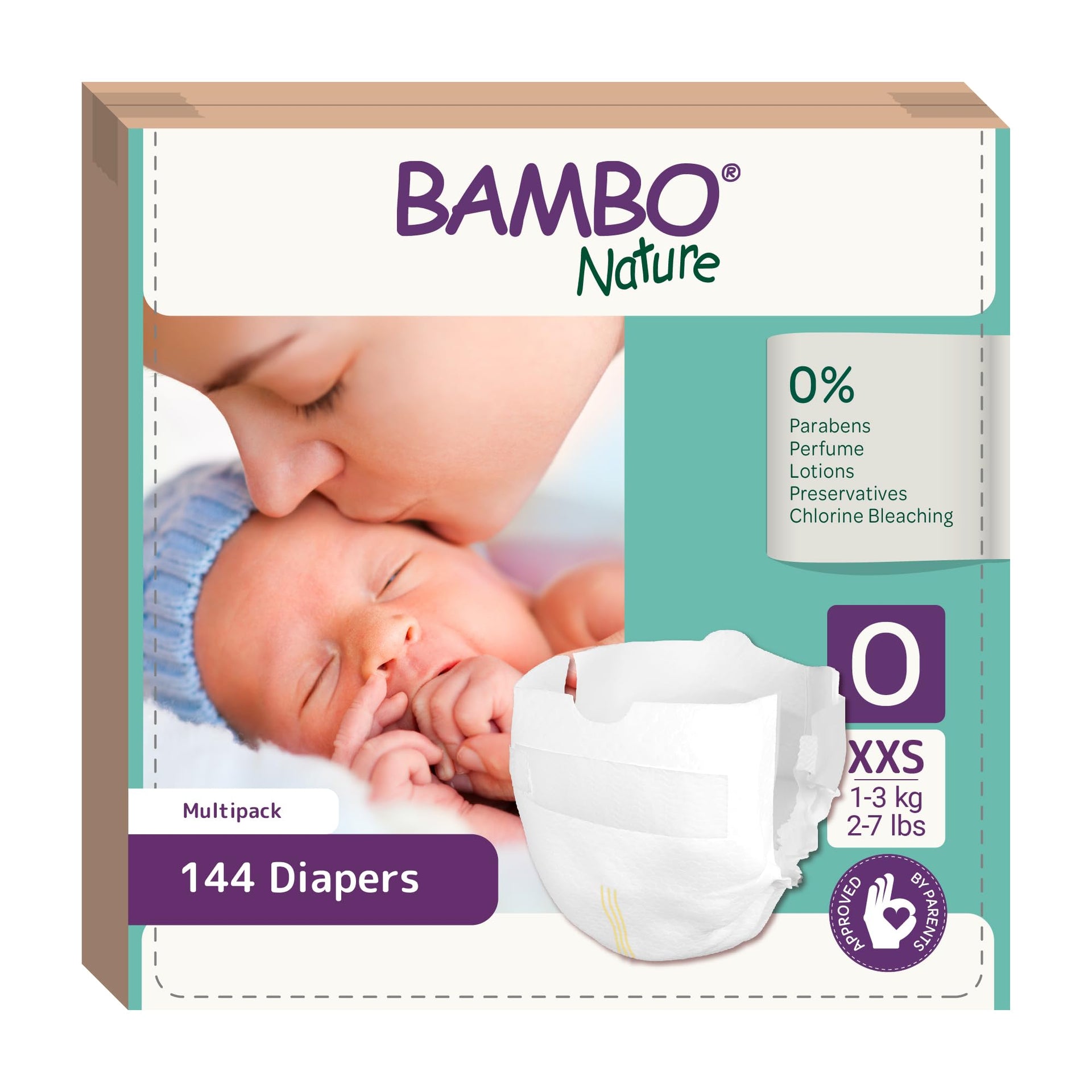 Bambo Nature Premium Baby Tape Diapers for Premature Baby XXS Size (1-3 Kgs) - Super Absorbent, Breathable, Extra Soft, Dermatologically Tested, Hypoallergenic Nappies With Wetness Indicator, 24 Count