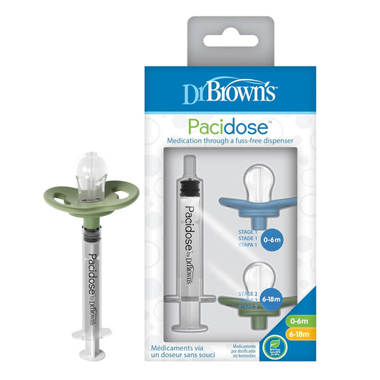 Dr. Brown's Pacidose Pacifier and Liquid Baby Medicine Dispenser with Oral Syringe and Two Sizes of Pacifier Bulbs - 0-6m and 6-18m