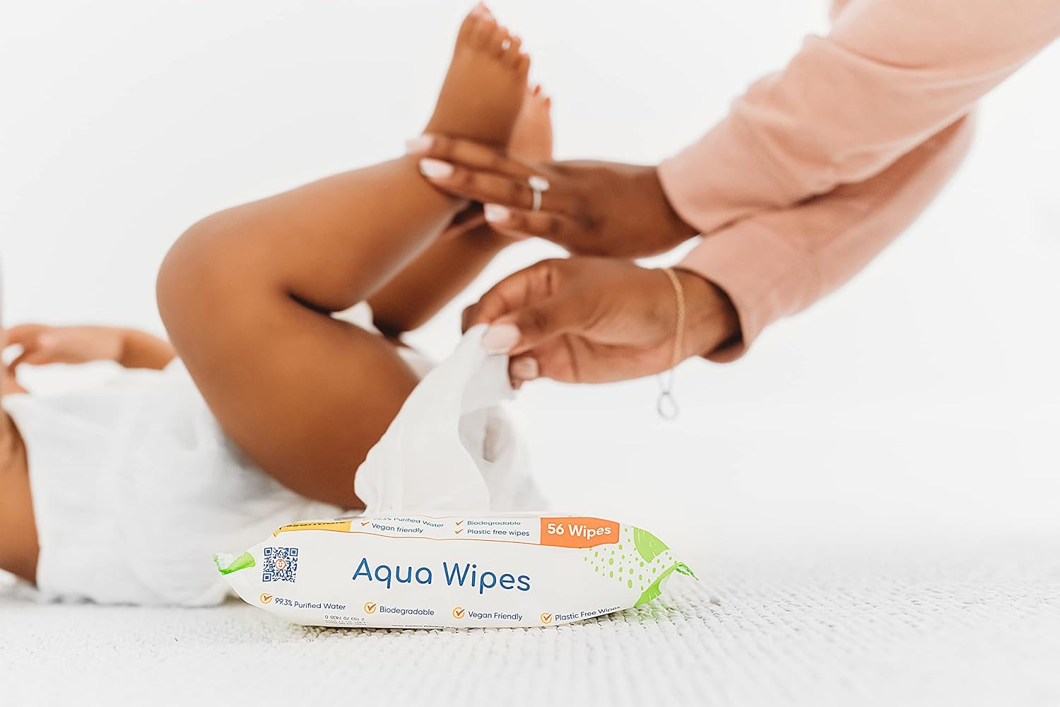 NEW Aqua Wipes Essentials Baby Wipes - Biodegradable and plastic free sensitive baby wipes with 99.6% purified water. Suitable for newborn onwards (Carton of 12 Packs of 56, Total 672 Wipes)