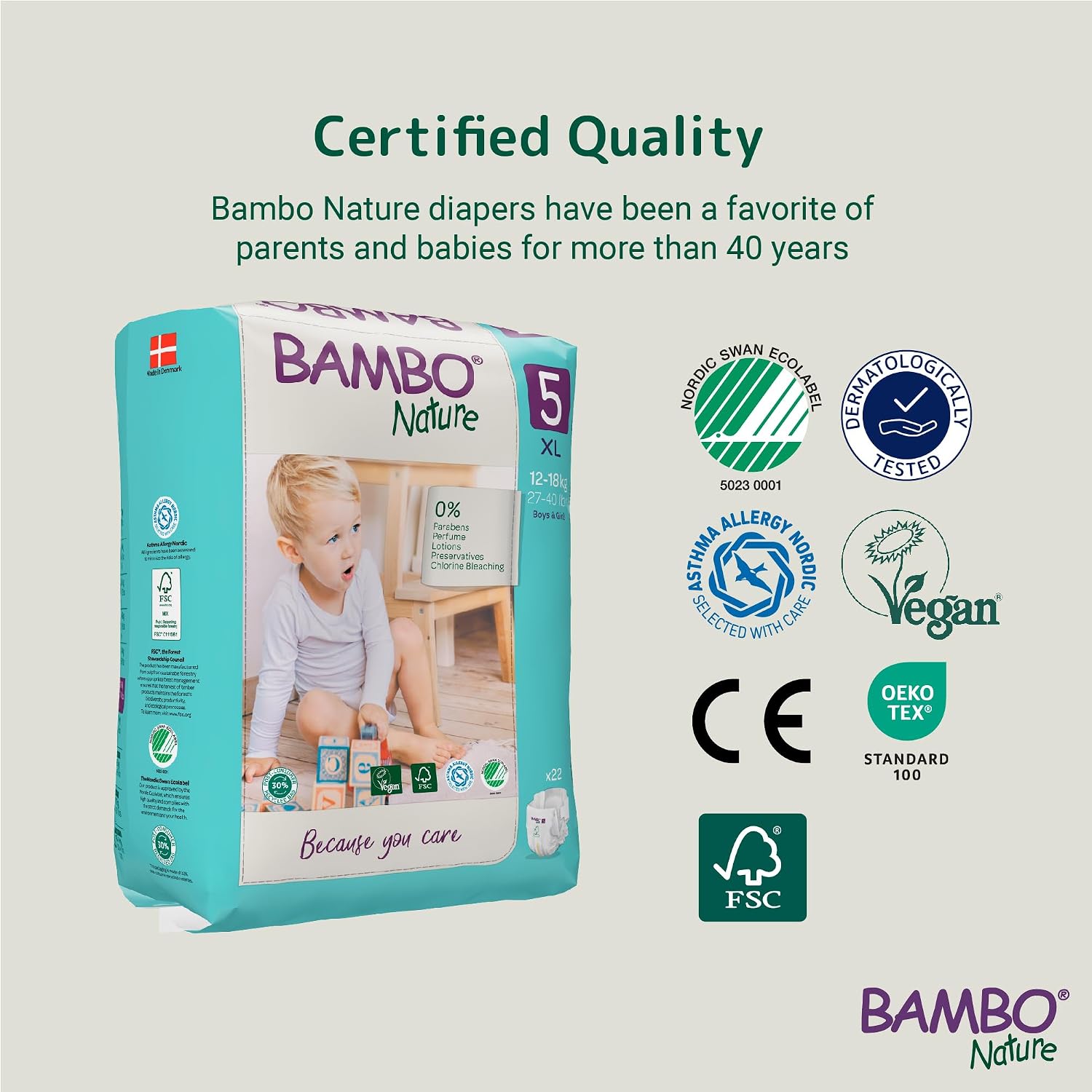 Bambo Nature Premium Baby Tape Diapers for Baby XL Size (12-18 Kgs), Super Absorbent, Breathable, Extra Soft, Dermatologically Tested, Hypoallergenic Nappies With Wetness Indicator, 22 Count