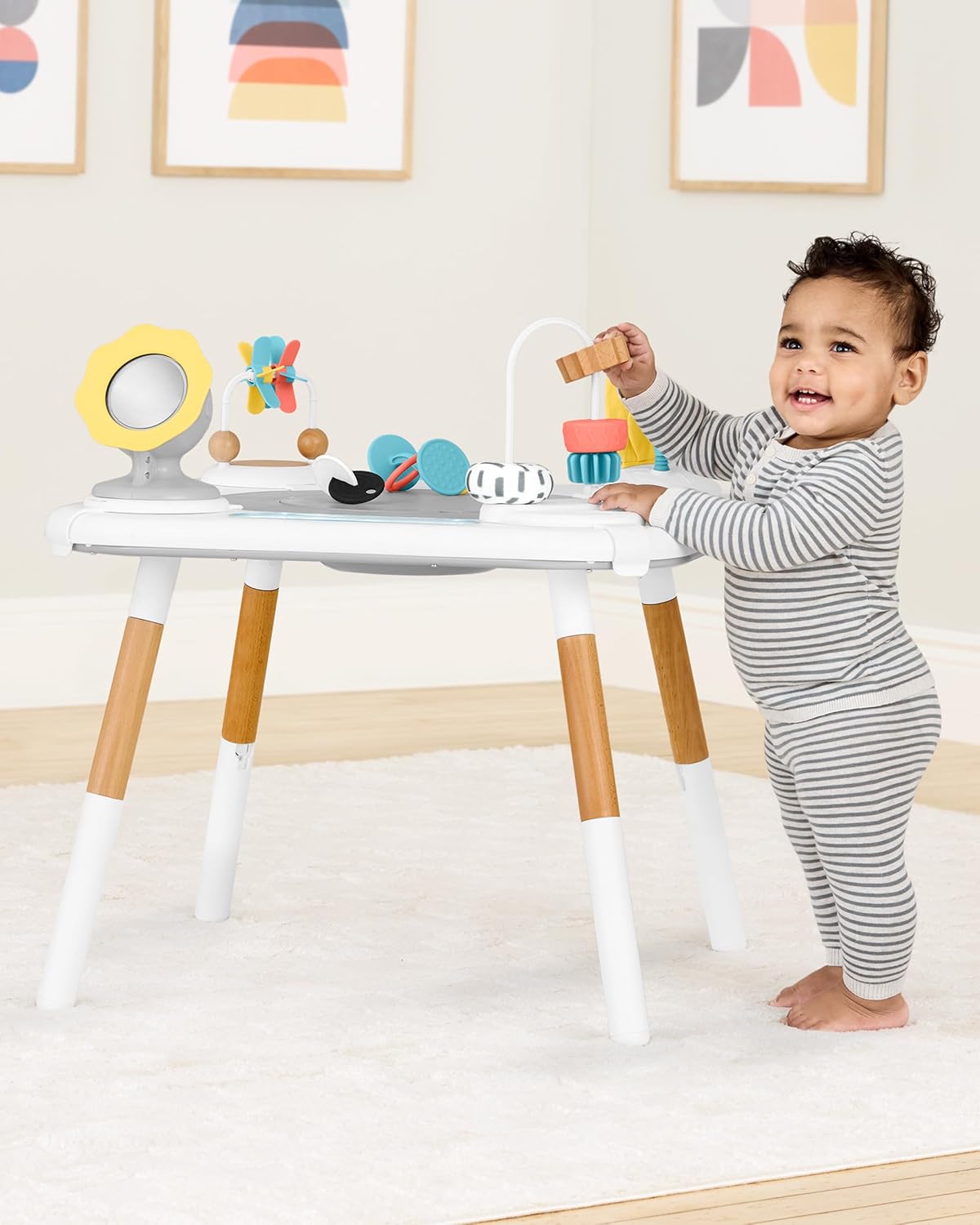 Skip Hop Discoverosity Montessori-Inspired 3-Stage Baby Activity Center & Play Table, Interactive Play Center Grow-with-Me Functionality White 4 Months+ Explore & More
