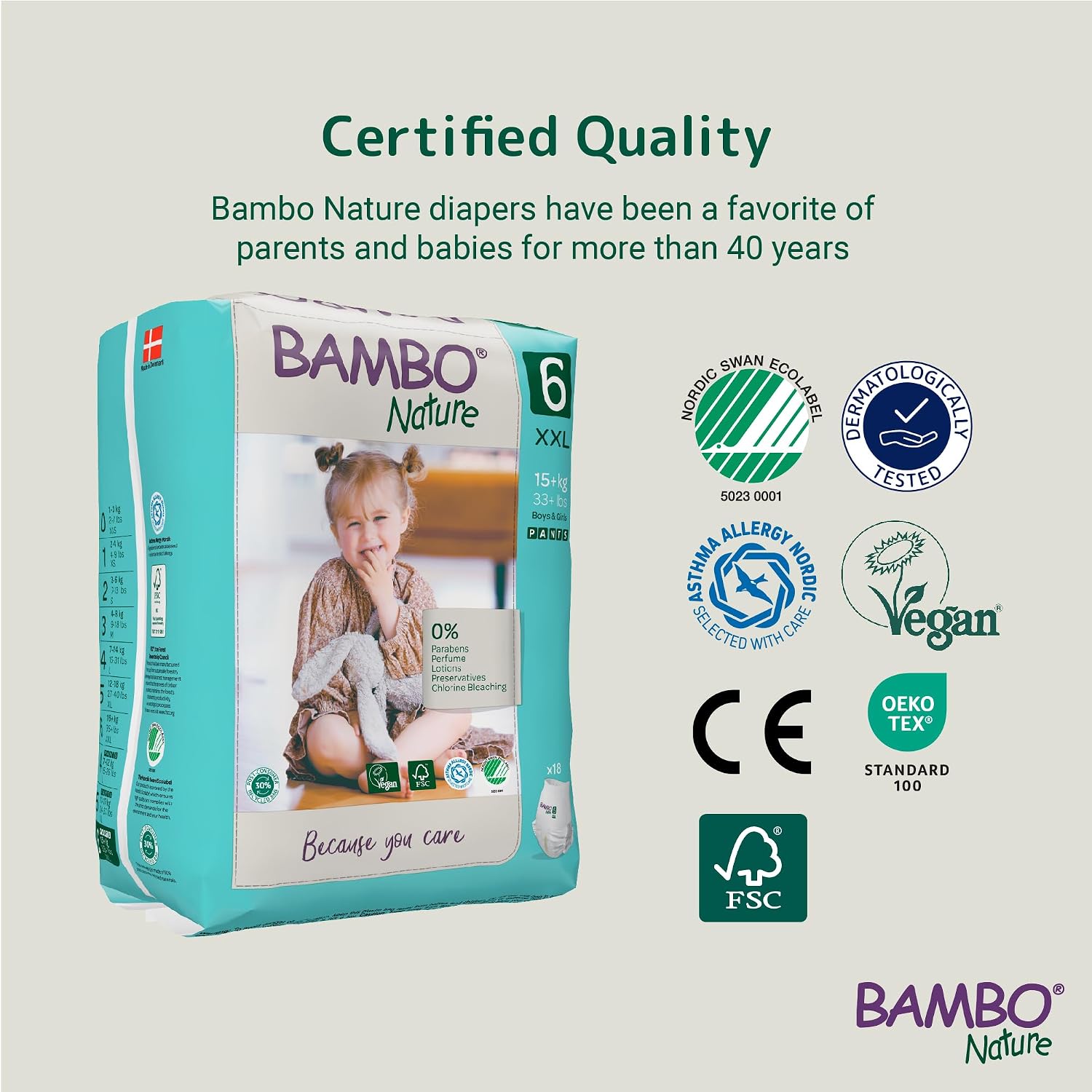 Bambo Nature Premium Baby Pants Diapers for Kids XXL Size (15+ Kgs), Super Absorbent, Breathable, Extra Soft, Dermatologically Tested, Hypoallergenic Infant Nappies With Wetness Indicator, 18 Count