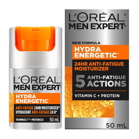 L'OREAL PARIS Men Expert Hydra Energetic Face Cream With Vitamin C + Protein, 24Hr Non-Greasy Face Moisturizer For Men, For Dry And Dull Skin, Reduces Look Of Fine Lines & Dark Circles, 50Ml