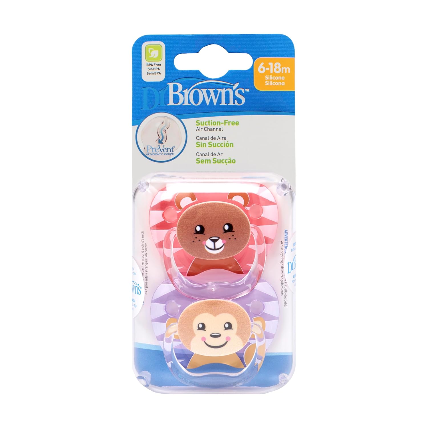 Dr. Brown's Prevent Printed Shield Soother - Stage 2, Multicolor, 2-Pack, Green, 6M to 12M