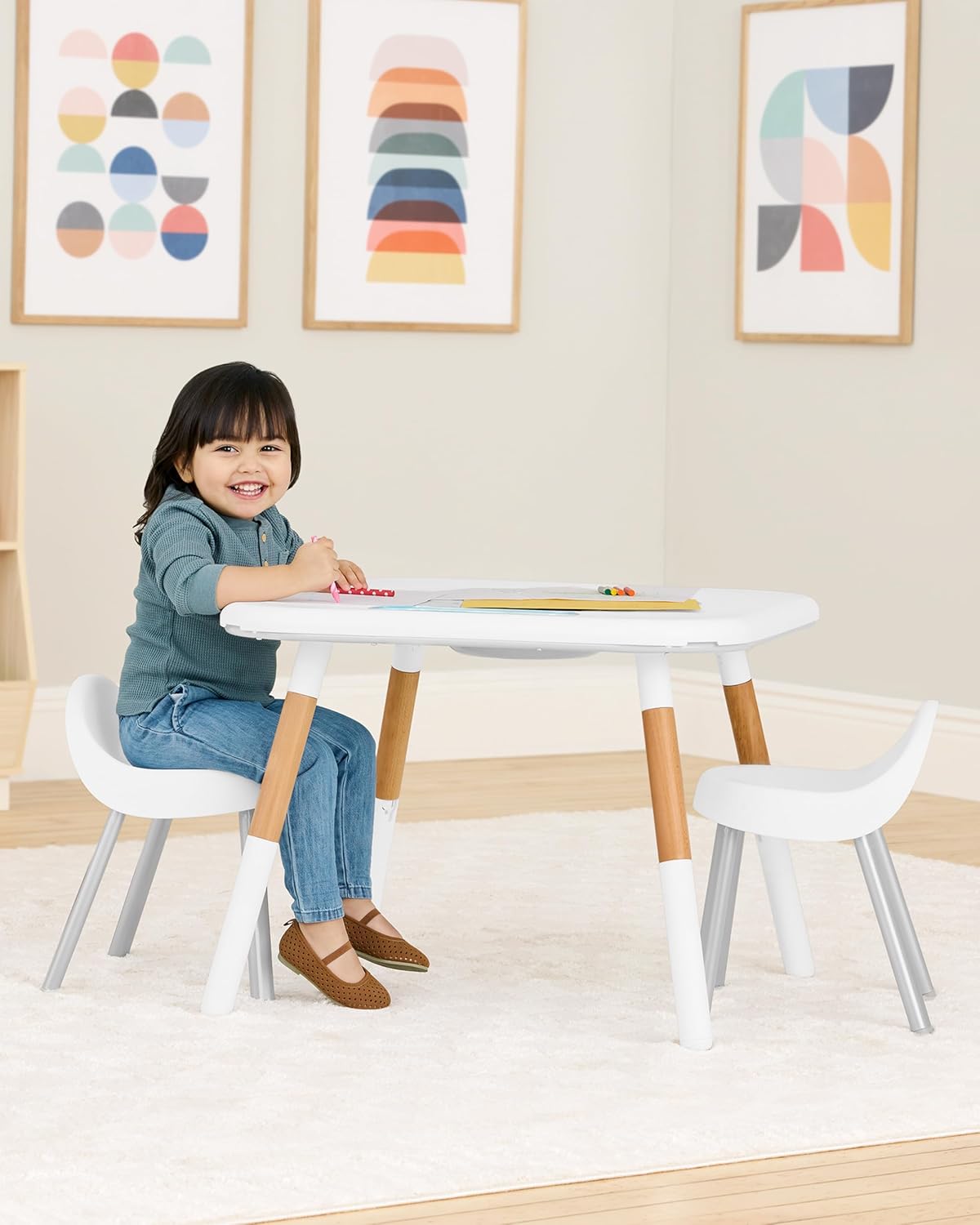 Skip Hop Discoverosity Montessori-Inspired 3-Stage Baby Activity Center & Play Table, Interactive Play Center Grow-with-Me Functionality White 4 Months+ Explore & More