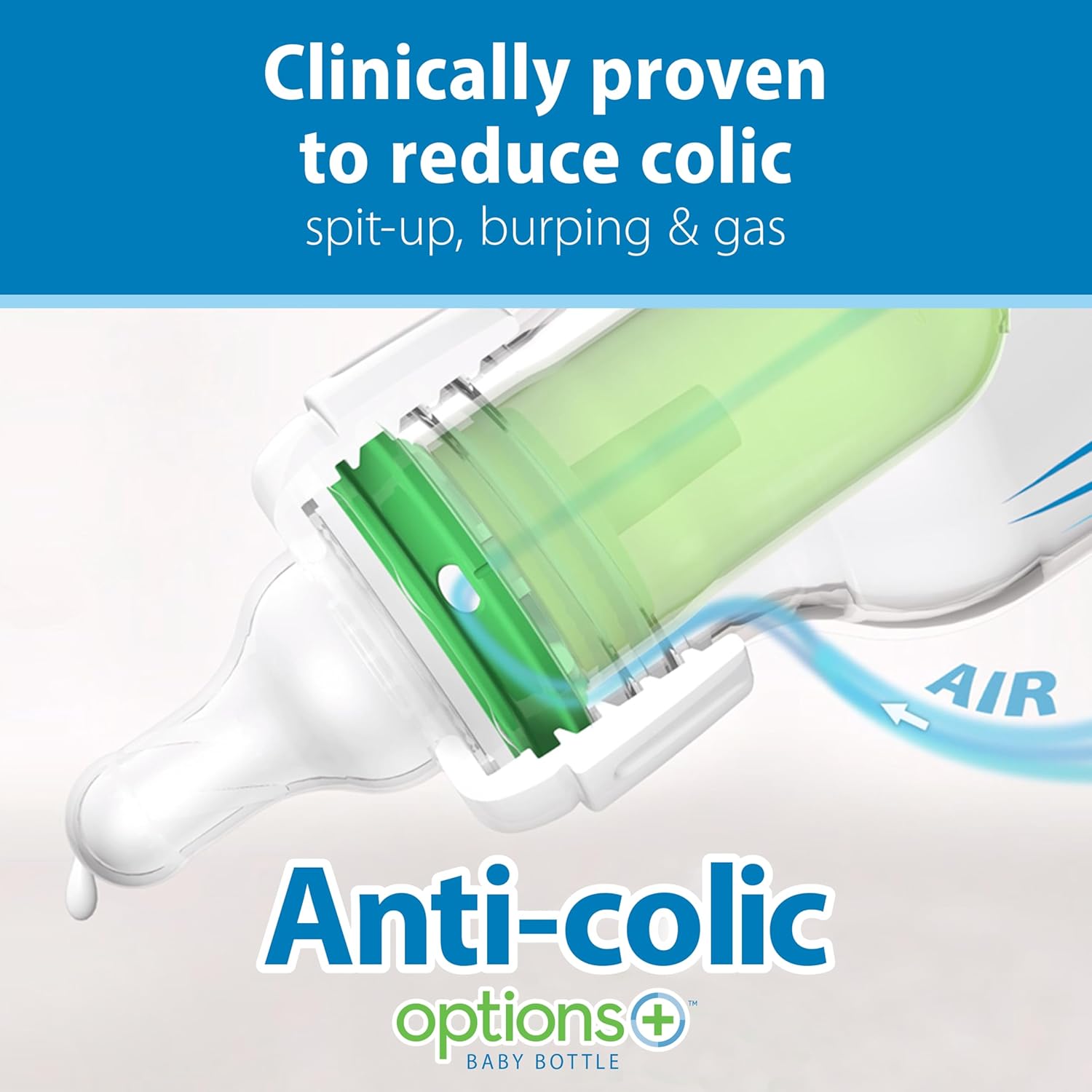 Dr. Brown's Natural Flow Anti-Colic Options+ Narrow Glass Baby Bottle 8 oz/250 mL, with Level 1 Slow Flow Nipple, 2 Pack, 0m+