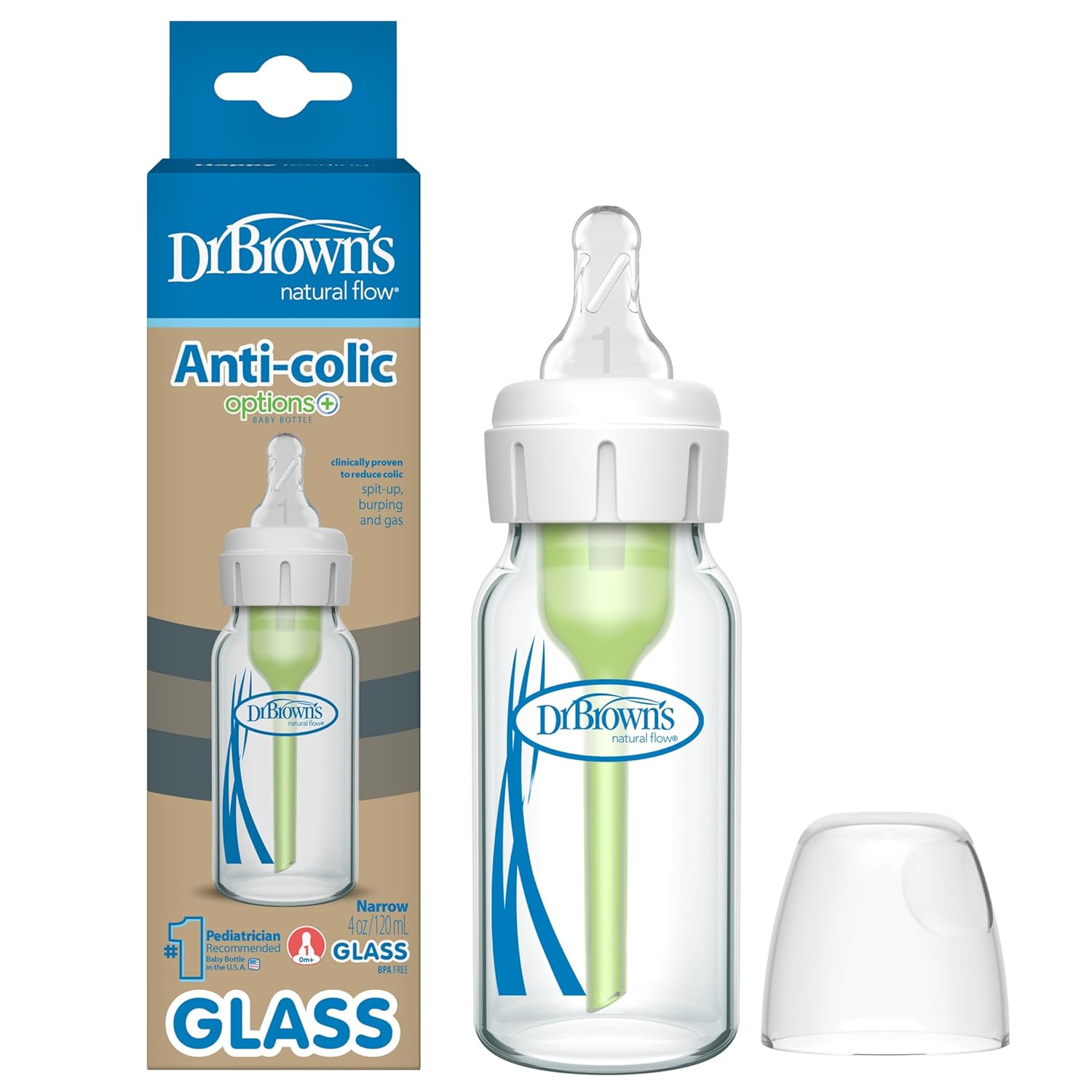 Dr. Brown's Natural Flow Options+ Narrow Neck Glass Baby Bottle 4oz