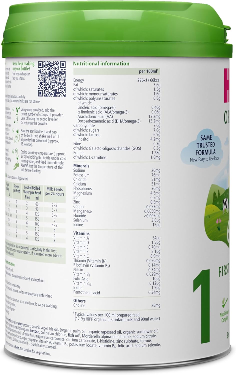 HiPP Organic 1 First Infant Baby Milk Powder Formula, from Birth, 800g (Pack of 6)