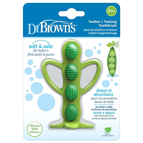 Dr. Brown’s Peapod Teether and Training Toothbrush, Soft and Safe for Baby Gums and First Teeth, BPA Free, 100% Silicone, 3m+