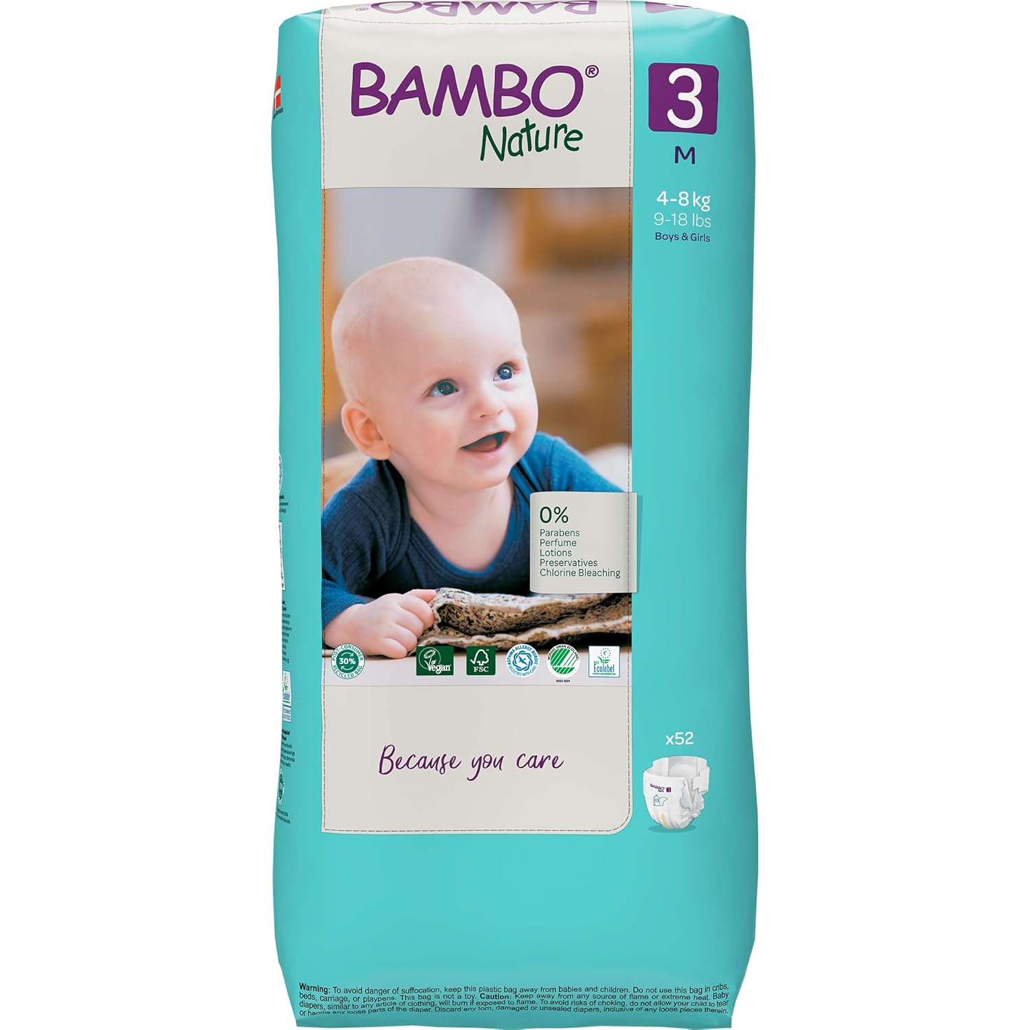 Bambo Nature Premium Baby Tape Diapers for Baby Medium Size (4-8 Kgs) 52 counts