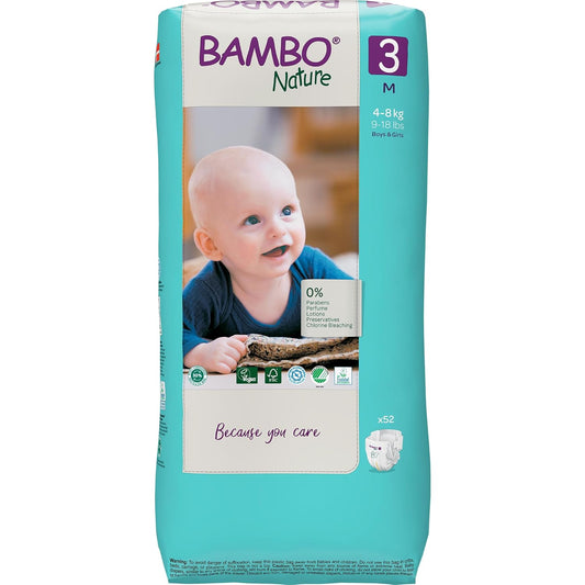 Bambo Nature Premium Baby Tape Diapers for Baby Medium Size (4-8 Kgs) 52 counts