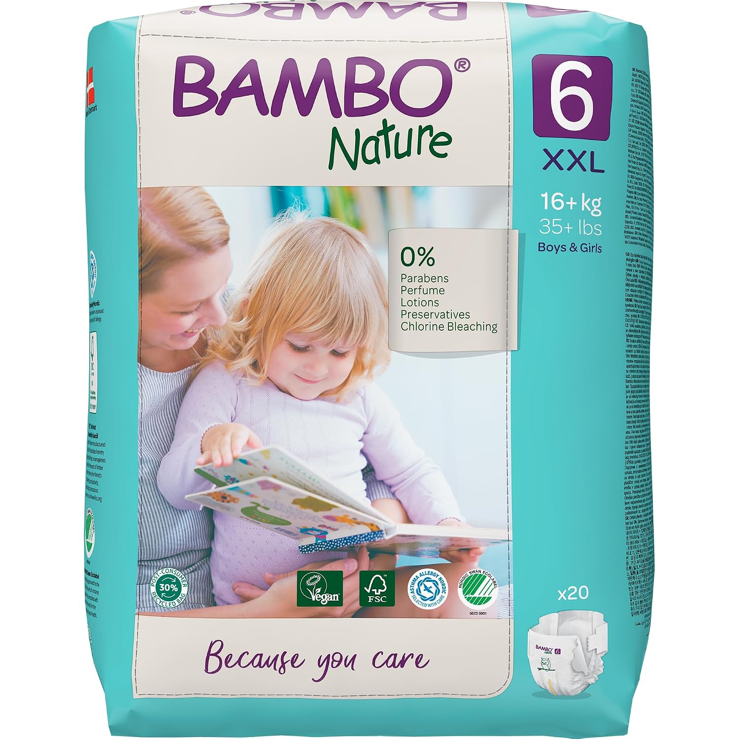 Bambo Nature Premium Baby Tape Diapers for Kids XXL Size (16+ Kgs), Super Absorbent, Breathable, Extra Soft, Dermatologically Tested, Hypoallergenic Toddler Nappies With Wetness Indicator, 20 Count
