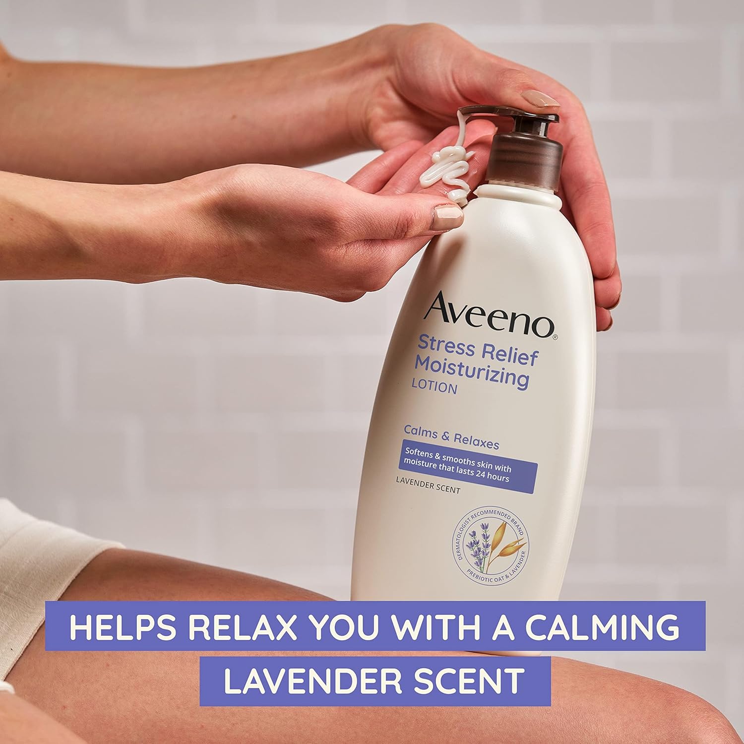Aveeno Stress Relief Moisturizing Body Lotion with Lavender, Natural Oatmeal and Chamomile & Ylang-Ylang Essential Oils to Calm & Relax, 18 fl. Oz (Pack of 3)
