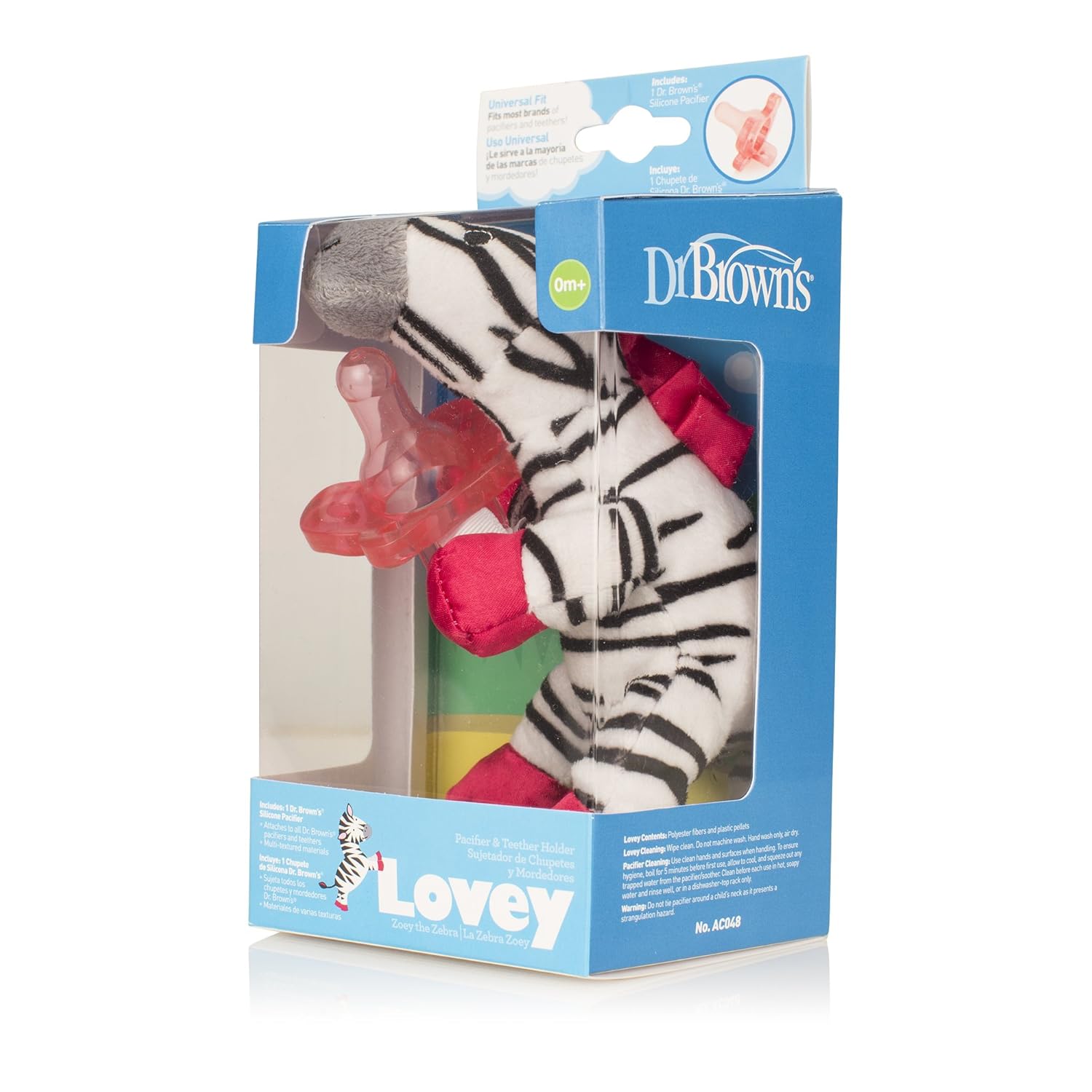 Dr. Brown's Lovey Pacifier and Teether Holder, 0 Months Plus, Zebra with Pink Pacifier