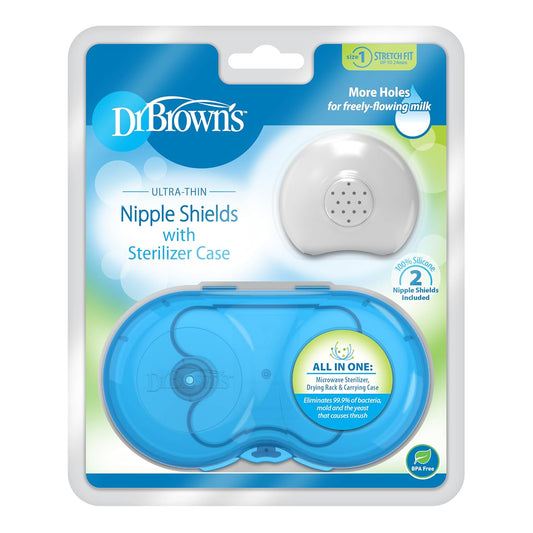 Dr. Brown's Nipple Shields with Case, Size 1 - Up to 24 mm, Stretch Fit, for Latch Difficulties, Flat/inverted Nipples, Silicone Nipple Shield