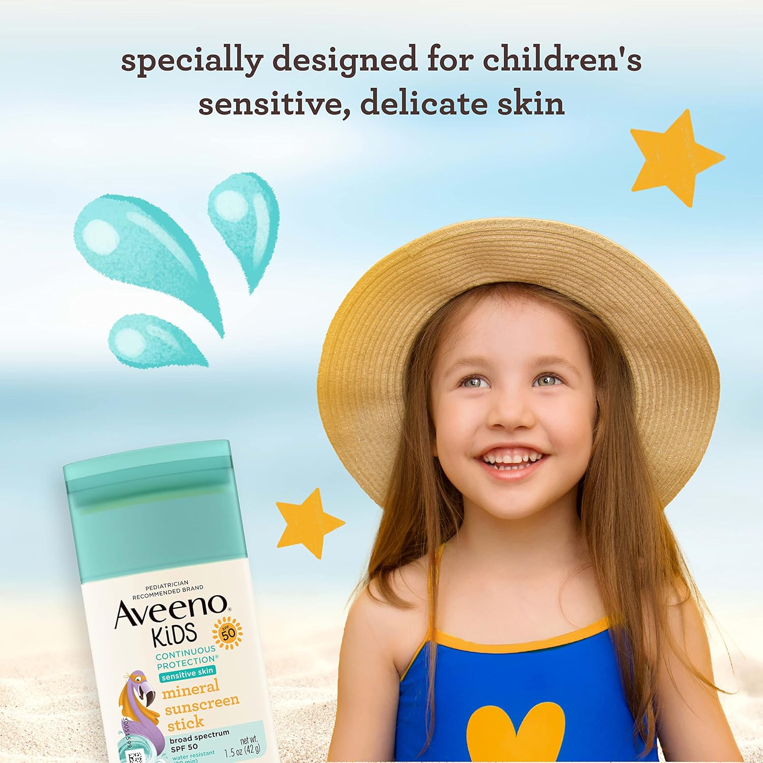 Aveeno Kids Continuous Protection Mineral Sunscreen Stick Spf 50 For All Skins, 42G