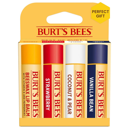 Burt's Bees Natural Moisturizing Lip Balm (Original Beeswax, Strawberry, Coconut & Pear & Vanilla Bean) With Beeswax & Fruit Extracts (Pack Of 4)