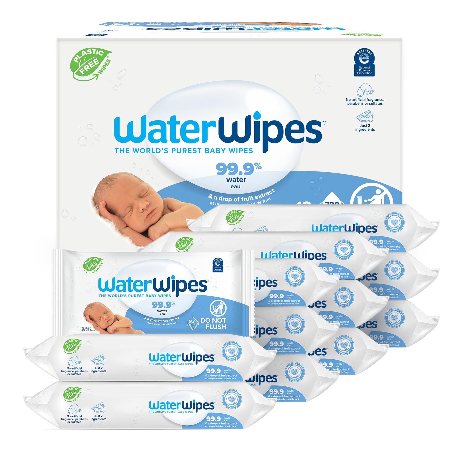 WaterWipes Baby Wipes, White, 60 Wipes (Pack of 4)